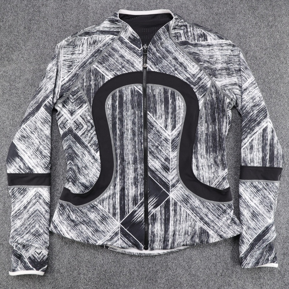Lululemon Reversible Full Zip Jacket Black White Geometric Mesh Womens 12
